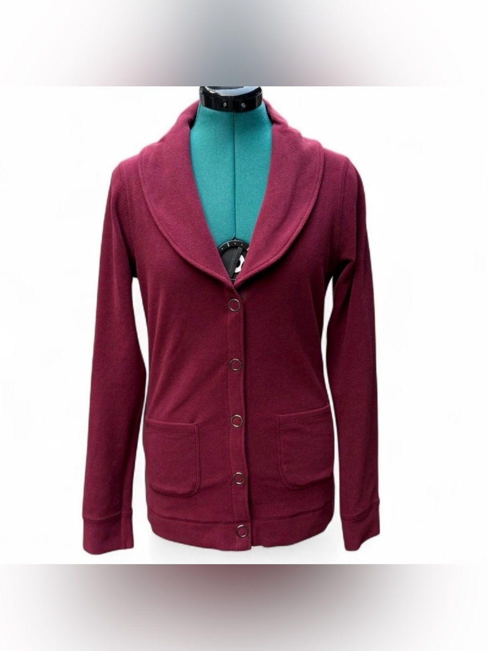 sahalie Shawl Collar Button-Up Cardigan - Wine